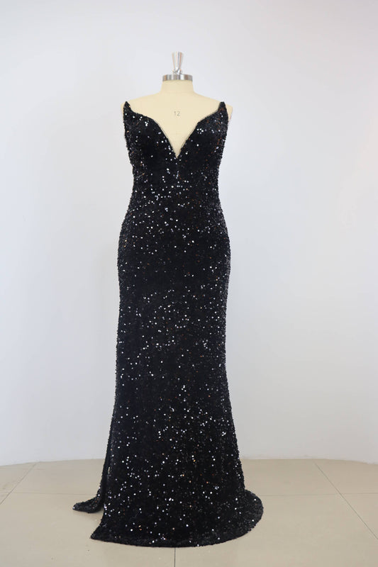 Stiuus Black Sweetheart Prom Dress With Sequins