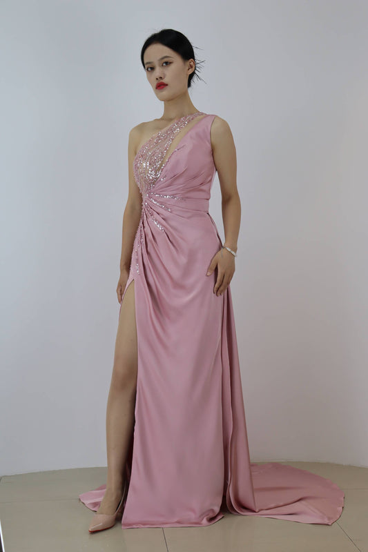 Stiuus Sleeveless Asymmetric Split Beading Mermaid Prom Dress