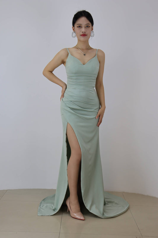 Stiuus Spaghetti Straps V-Neck Mermaid Split Prom Dress