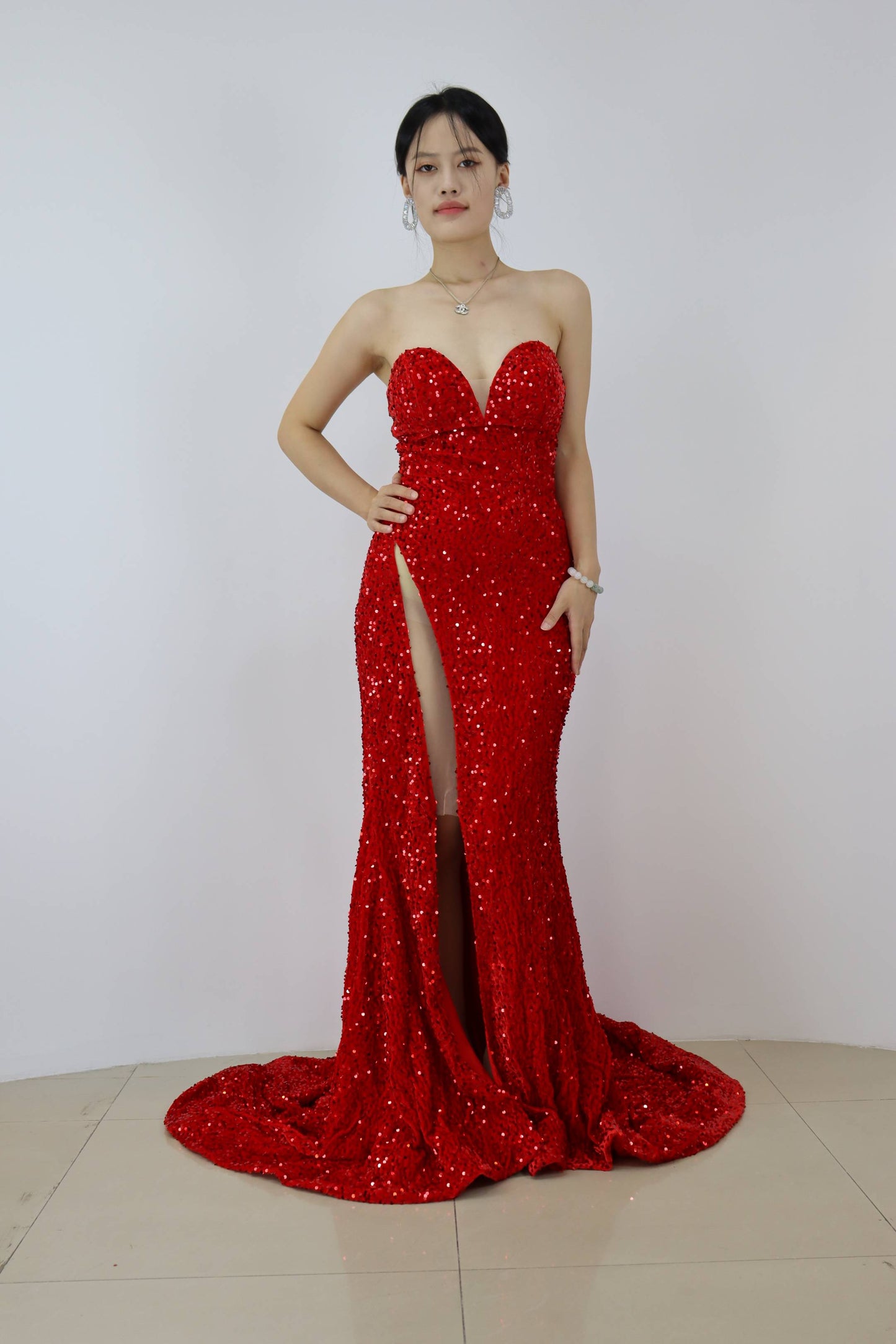 Stiuus Red Sequins Sweetheart Mermaid Prom Dress